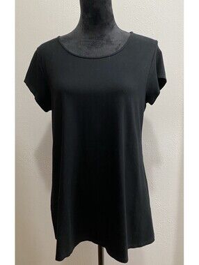Eileen Fisher Women's Large Knit Top Layering Black short sleeve scoopneck